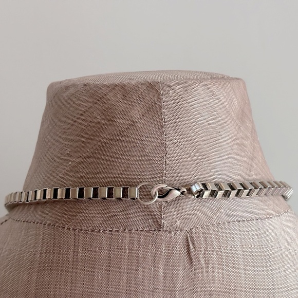 Silver Tone Large Box Chain Metal Multi Strand Necklace Set with Earrings - Picture 2 of 4